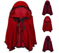 Generisch - Mantello rosso di Halloween in velluto, mantello da Cappuccetto Rosso con bordi in pizzo, dolce, giocoso e alla moda per bambini, per feste e costumi di carnevale., Colore: rosso, Taglia