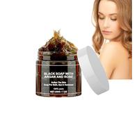 Generisch Marocco Sapone nero con argan e rosa, Morocco Black Soap, 100% sapone nero marocchino, esfoliante gel doccia per pelle morbida (1 pezzo)