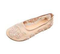 Generisch Mary Jane - Ballerine piatte da donna, in pizzo, ricamate, morbide e comode, motivo floreale, leggere, casual, suola morbida, per matrimonio e tempo libero, beige., 37 EU