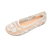 Generisch Mary Jane - Ballerine piatte da donna, in pizzo, ricamate, morbide e comode, motivo floreale, leggere, casual, suola morbida, per matrimonio e tempo libero, bianco, 39 EU