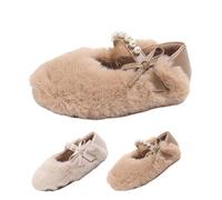 Generisch Mary Jane - Pantofole per bambini, per il tempo libero, per camminare, in peluche, ballerina, calde, pantofole, bianco, 32