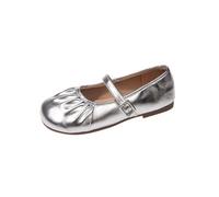 Generisch Mary Jane - Scarpe basse da donna, in pelle, con punta rotonda, comode, morbide, eleganti, verniciate, leggere, per il tempo libero, argento, 38 EU