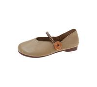 Generisch Mary Jane - Scarpe basse da donna in pelle, con punta rotonda, con fibbia, comode, eleganti, leggere, larghe, antiscivolo, da ufficio, per occasioni versatili, cachi, 37 EU