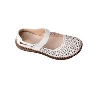 Generisch Mary Jane - Scarpe basse da donna, in pelle, motivo forato, con punta rotonda, comode, traspiranti, estive, leggere, antiscivolo, per abbigliamento quotidiano, bianco, 38 EU