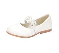 Generisch Mary Jane Scarpe basse da principessa, scarpe da comunione, ballerine, ballerine, scarpe da scuola con tacco a zeppa bassa con fiocco per bambini, bianco, 33 EU