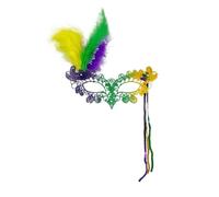 Generisch Maschera a mezza faccia a tre colori con frange e accenti floreali laterali, copertura per feste di carnevale