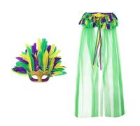Generisch Maschera Carnevale con piume e bordo paillettes da donna verde viola oro maschere veneziane Eleagnt maschera veneziana maschera occhi donna maschera glitter maschera costume costume cosplay