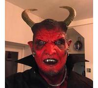 Generisch Maschera per demone di Halloween, horror diavolo, maschere in lattice, brivido rosso, corna da diavolo, maschera per il viso e il collo Scary Devil Demon Mask Creepy Halloween Costume per