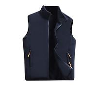 Generisch Maschio tempo libero colletto alto pile gilet cappotto senza maniche cerniera tasche volare all'aperto abbigliamento quotidiano uomo, Blu scuro, XL