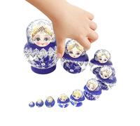 Generisch Matryoska Bambole, 10 pezzi, in legno, bianco e blu, decorazione per la casa, per bambini, ragazzi, adulti, compleanni, feste, camera da