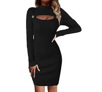 Generisch Maxi Abiti Da Donna Attillato Mini Abito Da Donna Con Girocollo Manica Lunga Del Foro Della Chiave Abiti Lunghi Donne, Nero , L