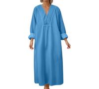 Generisch Maxi abito casual da donna con stampa floreale, a maniche lunghe, comodo, casual, per tutti i giorni, primavera, estate, tempo libero, Celeste., 3XL