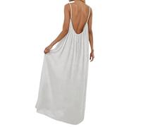 Generisch Maxi abito casual senza maniche con schiena aperta, abito da casa da donna, arioso, moda estiva con scollo a V, spalline, versatile da abbinare con sandali, ideale per tutti i giorni