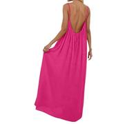 Generisch Maxi abito casual senza maniche con schiena aperta, abito da casa da donna, arioso, moda estiva con scollo a V, spalline, versatile da abbinare con sandali, ideale per tutti i giorni