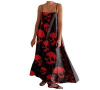 Generisch Maxi abito con inserti a contrasto per il tempo libero, viaggi, vacanze, senza maniche, per donne moderne, Rosso anguria., M