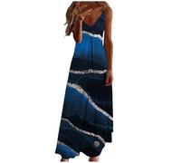 Generisch Maxi abito da donna drammatico elegante con sfumatura blu scuro oro e stampa astratta, abito lungo da sera con effetto ombre, abito espressivo per occasioni ed eventi, Stil_x01 blu, XXL