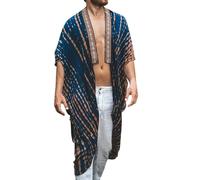 Generisch Maxi abito da spiaggia, bikini da uomo, protezione solare, cardigan, mantello, poncho, vestaglia muscolare, top musulmano, giacca lunga Boho Kimono, Blu, XL