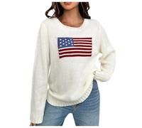 Generisch Memorial Day - Maglione da donna a maniche lunghe, con bandiera USA, bianco, L