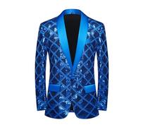 Generisch Men Sequin Shiny Stereoscopic Pattern Suit Jacket One Button and Blazers Tuxedo for Wedding Banquet Giacca da uomo con maniche lunghe Party Glitter Blazer Smoking, Blu, M