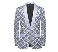 Generisch Men Sequin Shiny Stereoscopic Pattern Suit Jacket One Button and Blazers Tuxedo for Wedding Banquet Giacca da uomo con maniche lunghe Party Glitter Blazer Smoking, argento, 3XL