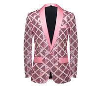 Generisch Men Sequin Shiny Stereoscopic Pattern Suit Jacket One Button and Blazers Tuxedo for Wedding Banquet Giacca da uomo con maniche lunghe Party Glitter Blazer Smoking, RD1, XL