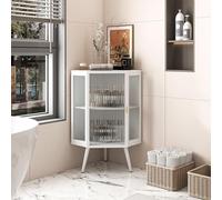 Generisch Mensola angolare con porta in vetro temperato e ripiano regolabile in altezza, robusta struttura in metallo per bagno, soggiorno, camera da letto, bianco, utilizzo ottimale dello spazio e