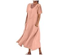 Generisch Midi Abiti Per Donne Donne Abito Casual Con Girocollo Tasche Per Eleganza Locosa Confortevole Abbigliamento Quotidiano Belle Dress Up Ragazze Abiti Lunghi Donne, Colore: rosa., XL