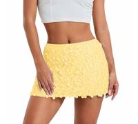 Generisch Mini abito da cocktail scintillante attillato con paillettes e stretch, per eleganti clubwear a vita alta, giallo., L