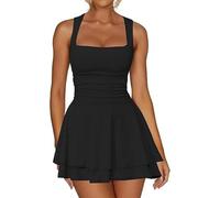 Generisch Mini-abito popolare con orlo quadrato in vita pieghettato come abito a maglia alla moda, Nero , M