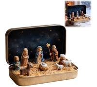 Generisch Mini Christmas Nativity Set in a Tin Box,Handcrafted Portable Pocket Nativity Scene Decoration Set,3D Holy Family Display Vintage Gift Box,Small Religious Ornament for Desk,Shelf,Office (1)