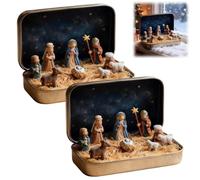 Generisch Mini Christmas Nativity Set in a Tin Box,Handcrafted Portable Pocket Nativity Scene Decoration Set,3D Holy Family Display Vintage Gift Box,Small Religious Ornament for Desk,Shelf,Office (2)