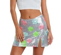 Generisch Mini gonna con motivo floreale glitterato con paillettes, spacco laterale elegante, sottolineato in vita elasticizzato per una vestibilità ottimale, Gn2, S