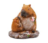 Generisch Mini personaggi Capybara in resina sintetica - Figure Capybara - Piccole miniature di animali decorativi per scrivania | Mamma con statua da giardino in resina sintetica decorazione