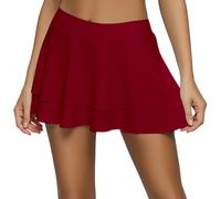 Generisch Minigonna sexy a pieghe da donna, casual, confortevole, homewear, gonna a linea A, per l'estate e la vita di tutti i giorni, Colore: rosso, M