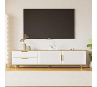 Generisch Mobile TV basso con effetto marmo e accenti dorati, moderno con 2 cassetti, 2 ante e struttura decorativa intagliata per soggiorno (175 x 40 x 45 cm)