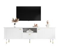 Generisch Mobile TV bianco, 170 cm, in MDF laccato con cerniere soft-close, aperture per cavi, scomparti aperti, cassetti e gambe in metallo dorato, per soggiorno e camera da letto