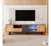 Generisch Mobile TV moderno con illuminazione a LED, ripiani in vetro e cerniere a buffer, design elegante in legno/grigio/nero, gambe in ferro, 190 x 40 x 50 cm, perfetto per il soggiorno