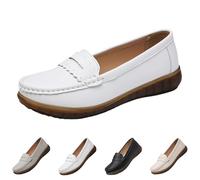 Generisch Mocassini da donna, mocassini piatti, eleganti, alla moda, casual, da barca, in pelle, con piede largo, senza dolore, per stare in piedi lunghi, W01 bianco, 39 EU