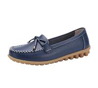 Generisch Mocassini da donna, mocassini piatti, eleganti, alla moda, casual, da barca, in pelle, con piede largo, senza dolore, per stare in piedi lunghi, V03 blu scuro, 42 EU