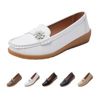 Generisch Mocassini da donna, mocassini piatti, eleganti, alla moda, casual, da barca, in pelle, con piede largo, senza dolore, per stare in piedi lunghi, X01 bianco., 42 EU