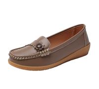 Generisch Mocassini da donna, mocassini piatti, eleganti, alla moda, casual, da barca, in pelle, con piede largo, senza dolore, per stare in piedi lunghi, X03 cachi, 37 EU