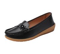 Generisch Mocassini da donna, mocassini piatti, eleganti, alla moda, casual, da barca, in pelle, con piede largo, senza dolore, per stare in piedi lunghi, X05 nero, 37 EU