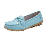 Generisch Mocassini da donna, mocassini piatti, eleganti, alla moda, casual, da barca, in pelle, con piede largo, senza dolore, per stare in piedi lunghi, V05 azzurro, 42 EU