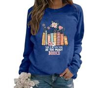 Generisch Moda Donna Casual Tinta Unita Casual Manica Lunga Stampa Lettera Girocollo Cappuccio Tuta Ragazza Manica Lunga Velluto, Blu, L