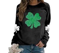Generisch Moda donna casual, tinta unita, casual, maniche lunghe, con stampa a lettere, scollo rotondo, da donna, Nero , XL
