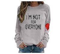 Generisch Moda Donne Scollo O Amore Modello Maniche Lettera Stampa Felpa Maglione Top Diavolo Ali Rosso, grigio., 5XL