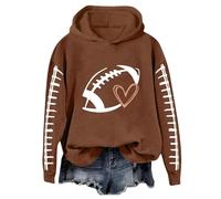 Generisch Moda estiva donna 2022 cuore calcio grafico felpe con cappuccio a maniche lunghe maglione top football mamma maglione donna multicolore, marrone, S