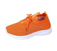 Generisch Moda primavera ed estate donna scarpe sportive fondo piatto leggero tessuto mosche traspirante e comodo per allacciare scarpe eleganti donna, Colore: arancione., 42 EU