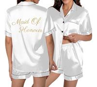 Generisch Moda sportiva da donna per donna con bottone tascabile, design stampato per relax comfort nella vita di tutti i giorni pigiama, bianco, M