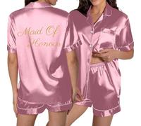 Generisch Moda sportiva da donna per donna con bottone tascabile, design stampato per relax comfort nella vita di tutti i giorni pigiama, Colore: rosa., S